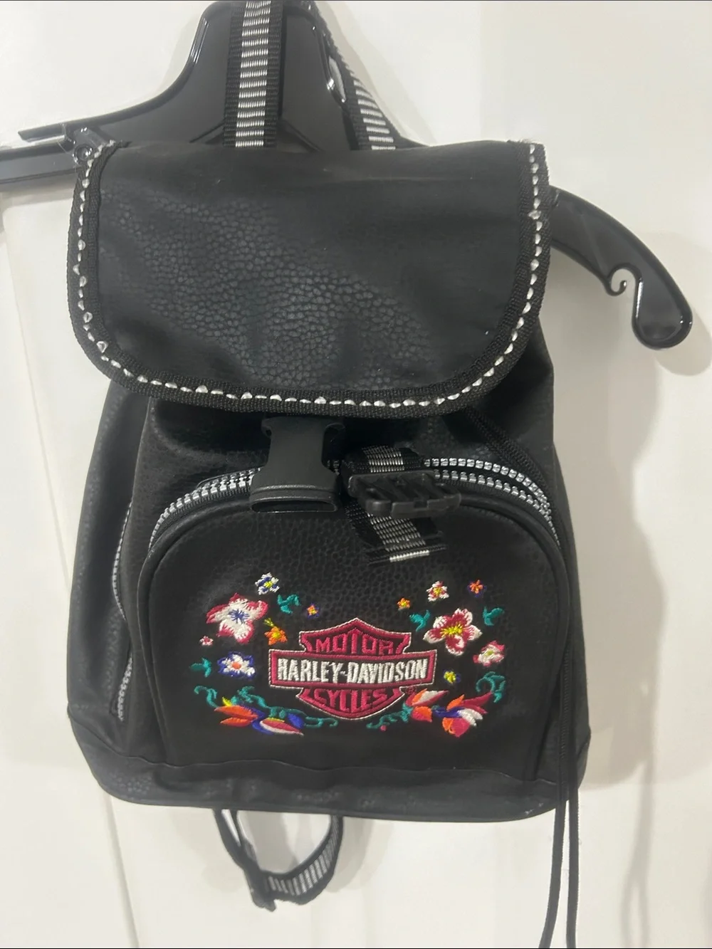 Harley-Davidson Black Mini Backpack with Multicolor Floral Embroidery